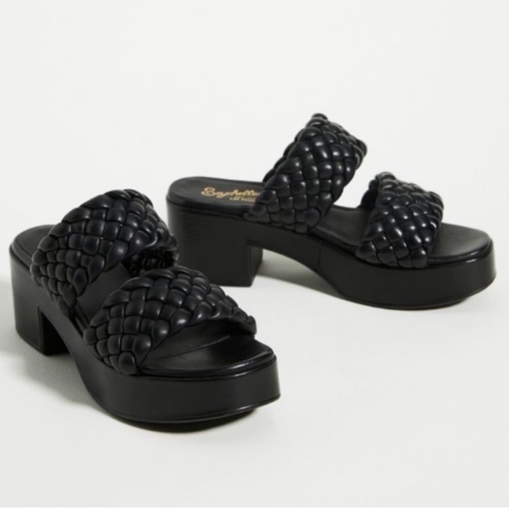 Seychelles Black Braided Leather Platform Sandals